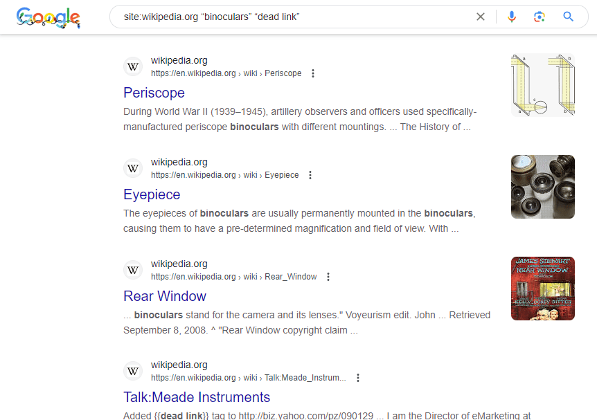 wikipedia dead links for binoculars