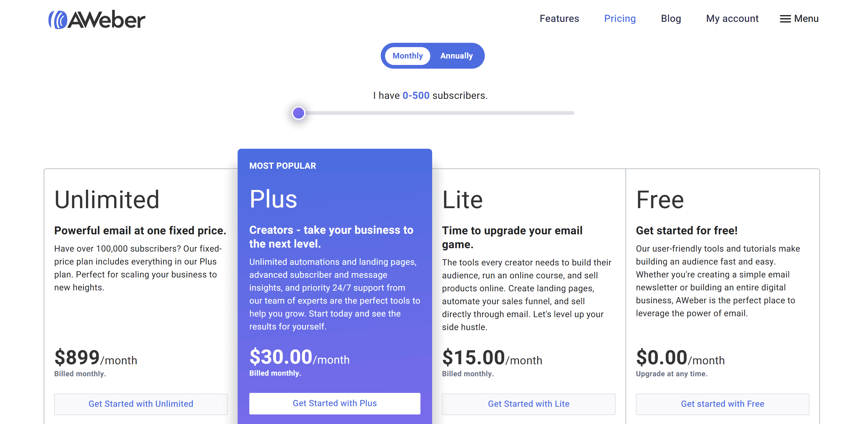 aweber pricing