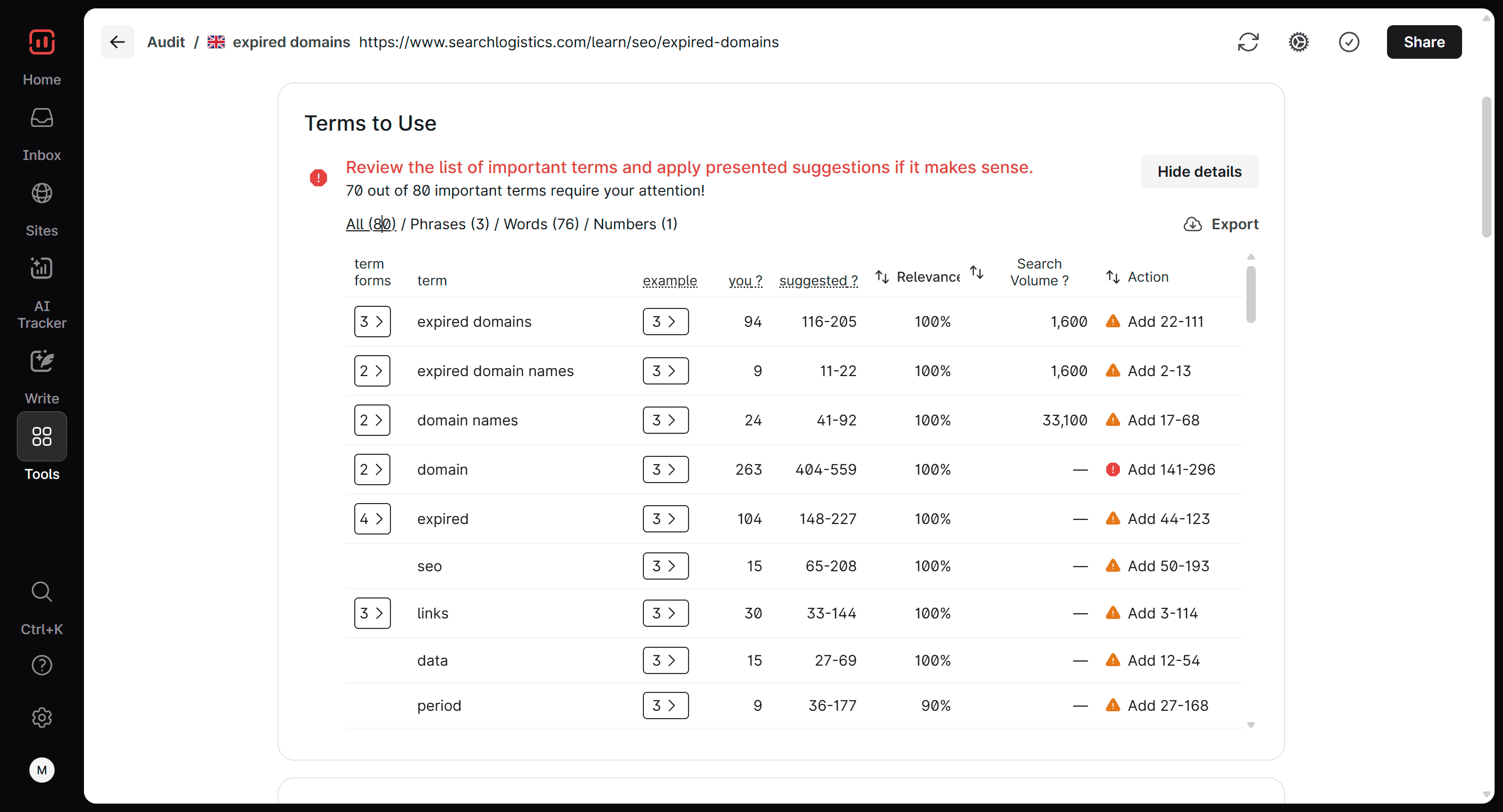 surfer seo audit example