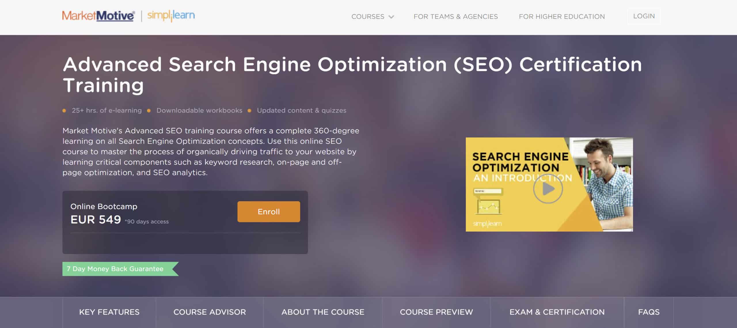 advanced search engine optimization certification training