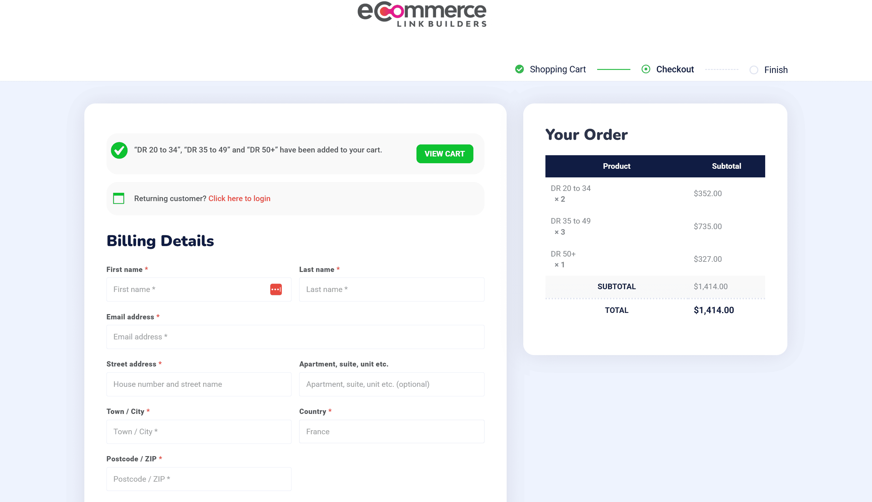 ecommerce link builders billing details