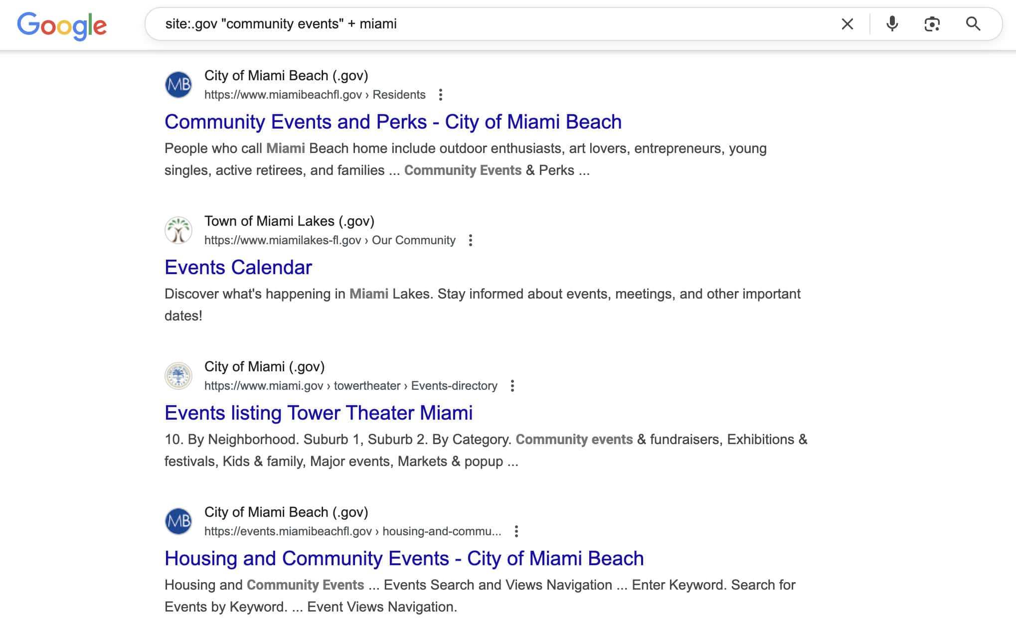 community events search example