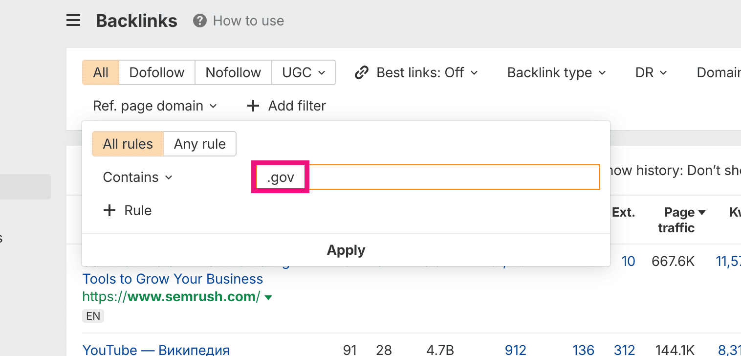 filter by gov domains only