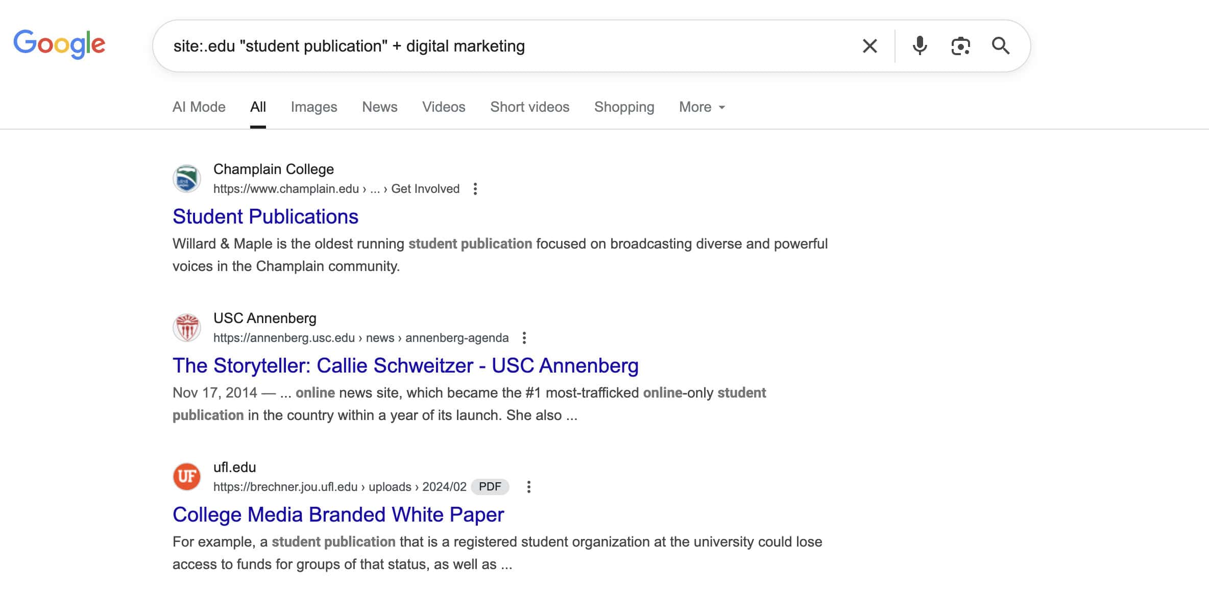 student publication search