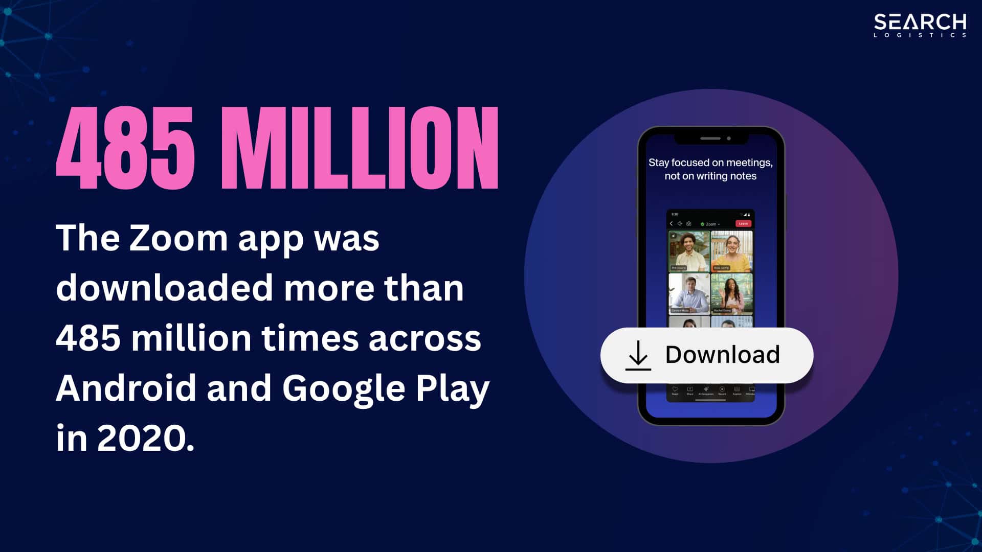 The Zoom app was downloaded more than 485 million times across Android and Google Play in 2020