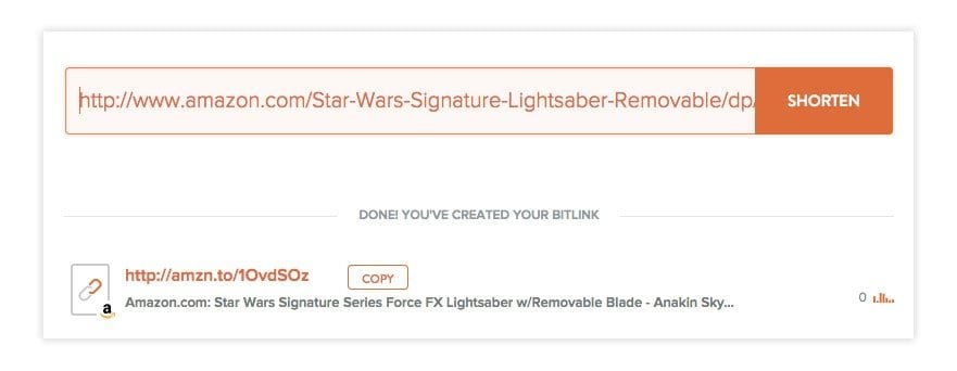Bit.ly link shortener screenshot