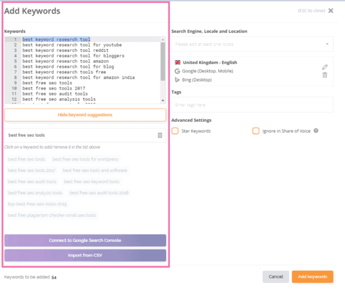 AccuRanker How to Add Keywords