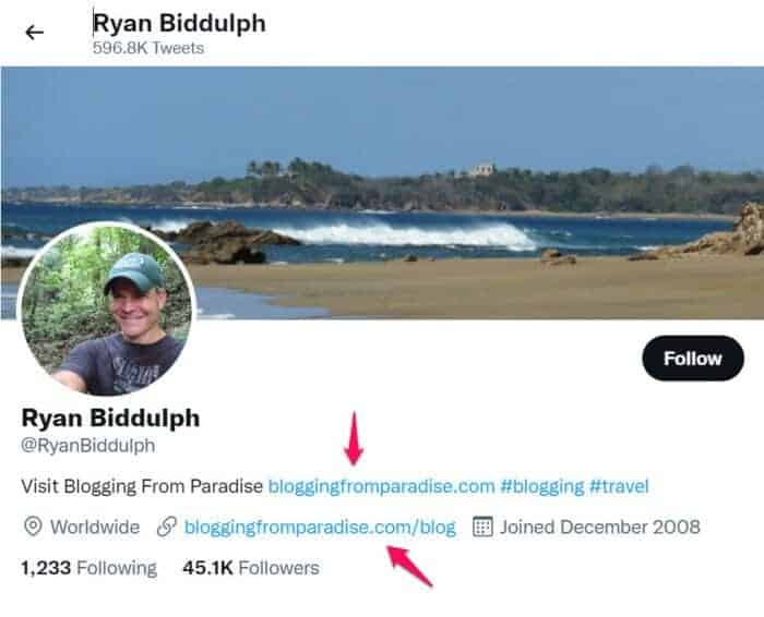 Blogging From Paradise Twitter Example