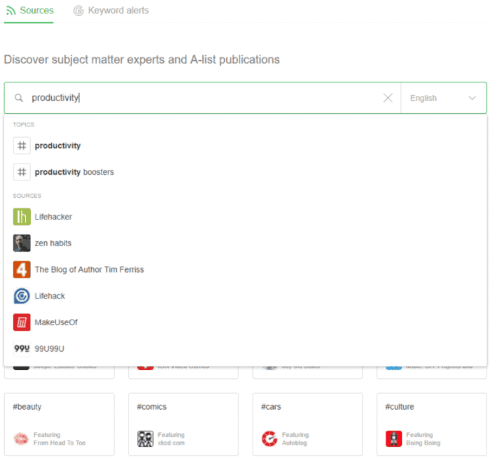Feedly productivity search