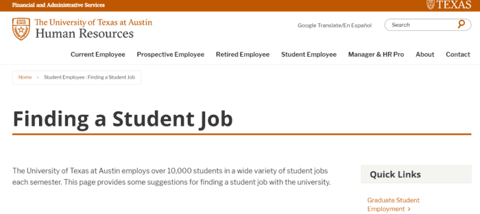 University of Texas Careers Page