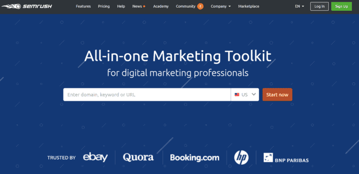 SEMrush homepage