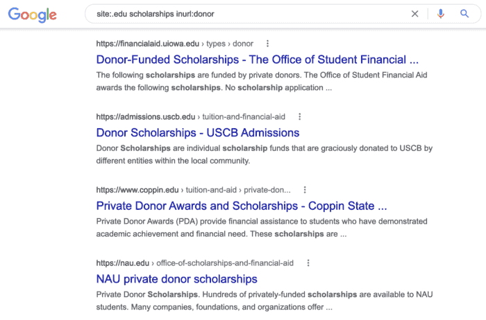 find donor scholarship pages