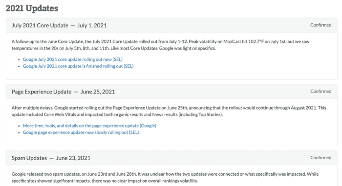 google algorithm updates