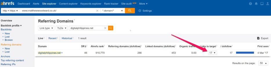 ahrefs backlink count