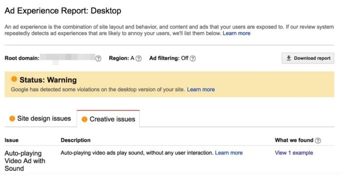 Google ad experience report
