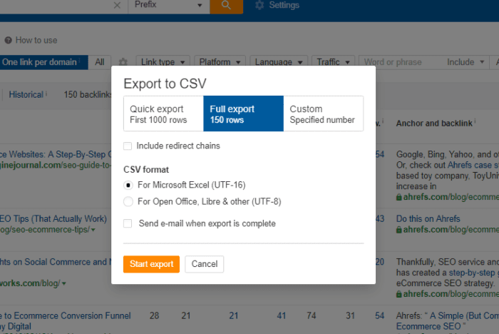 ahrefs export data