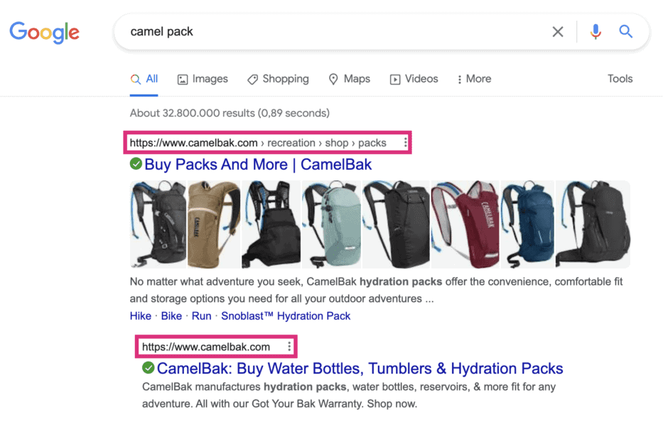 camelpak misspelt branded keywords example