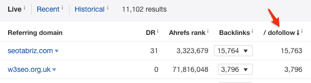 dofollow ahrefs ref domains