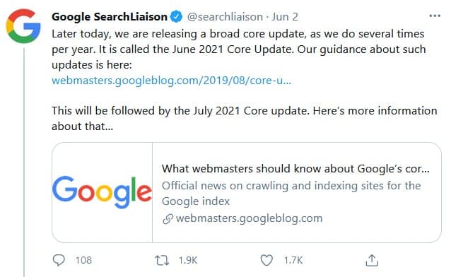 google core update announcement