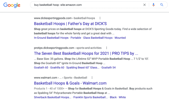 google search results basketball hoops minus amazon