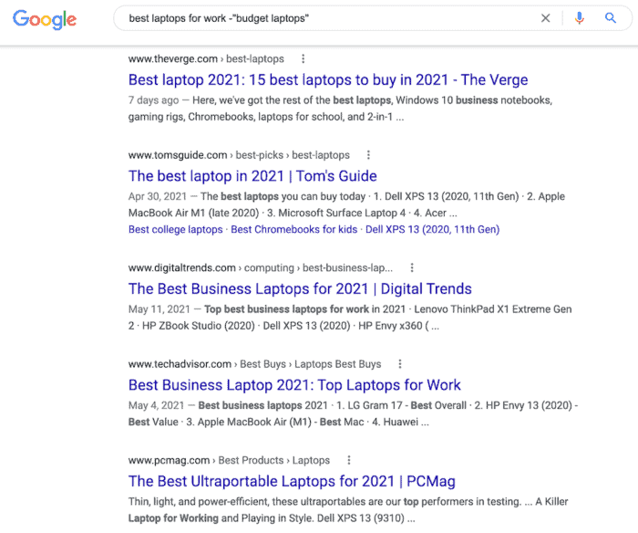 google search results work laptops minus budget