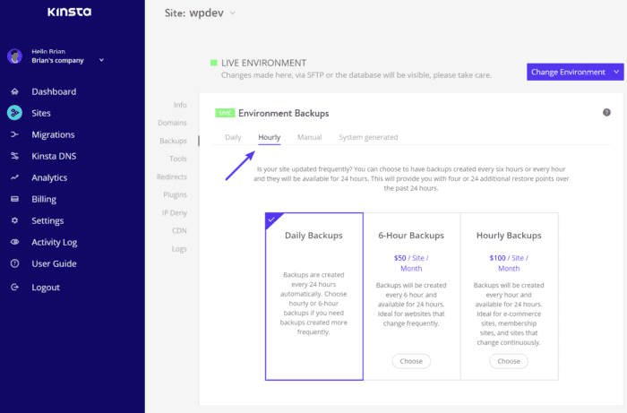 hourly backups add-on available