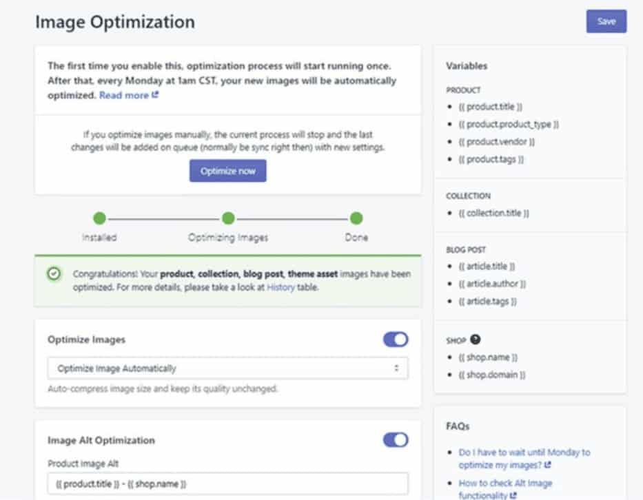 image optimising feature