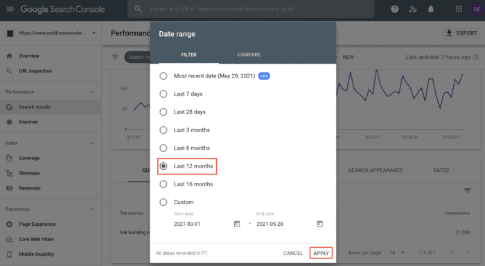 increase date range 12 months
