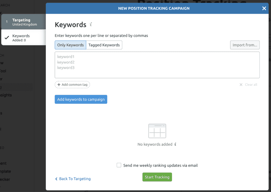 keyword position tracking