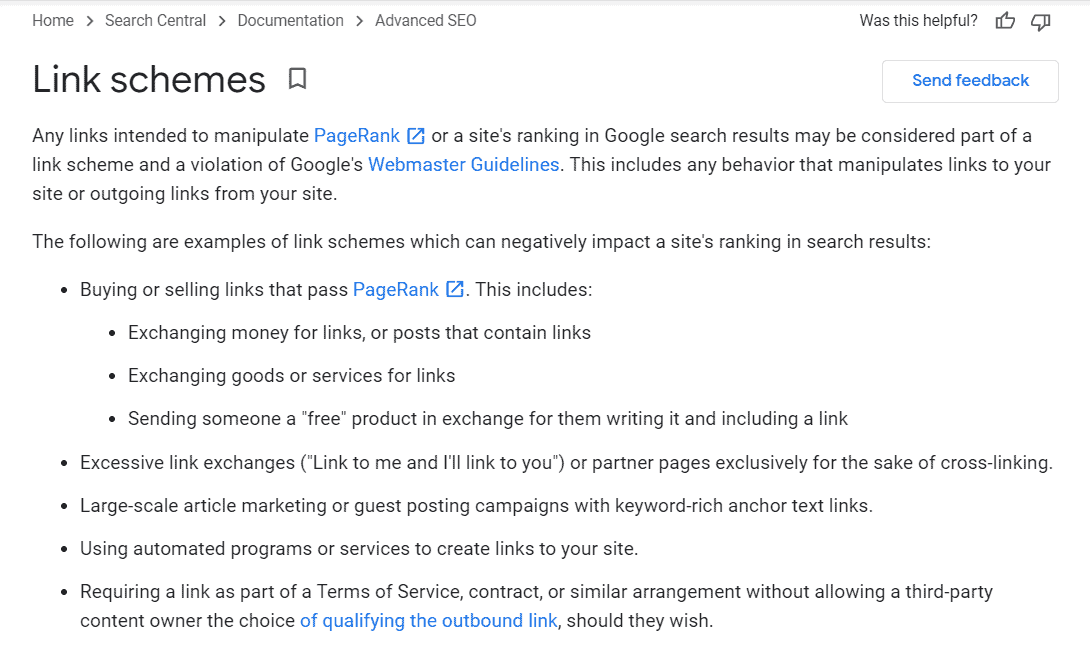 Building links is against Google guidelines