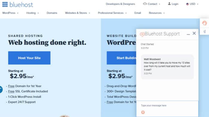 livechat with web hosts