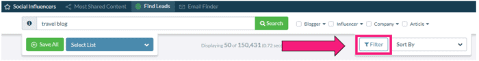 Ninja outreach filter option