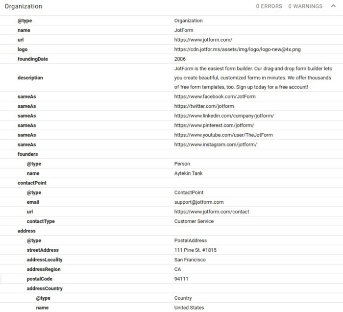 organization structured data