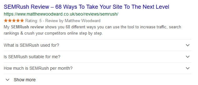 content writing in website semrush rich snippet example