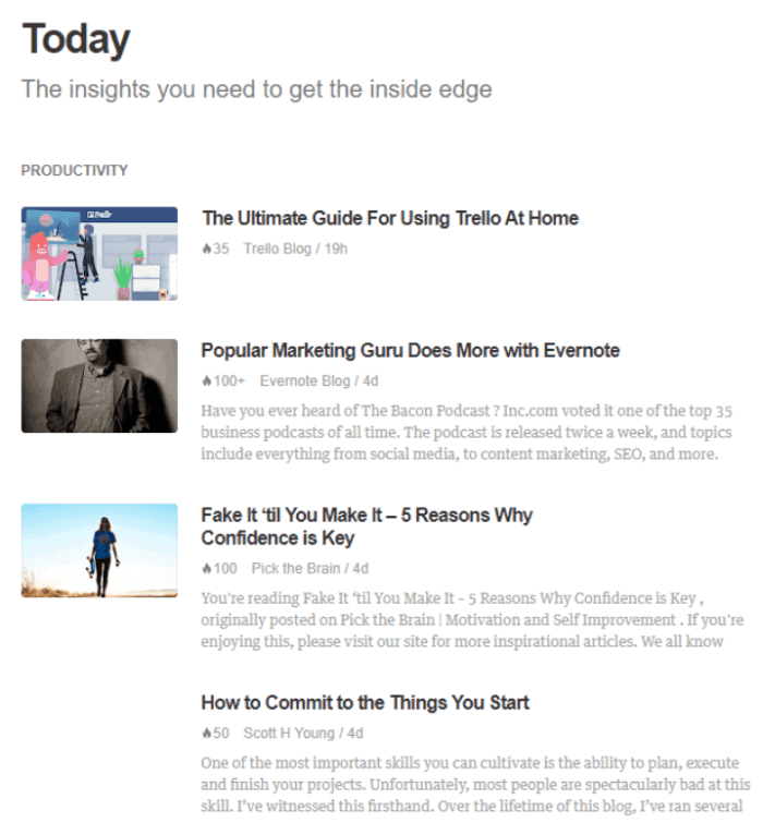 today Feedly screen