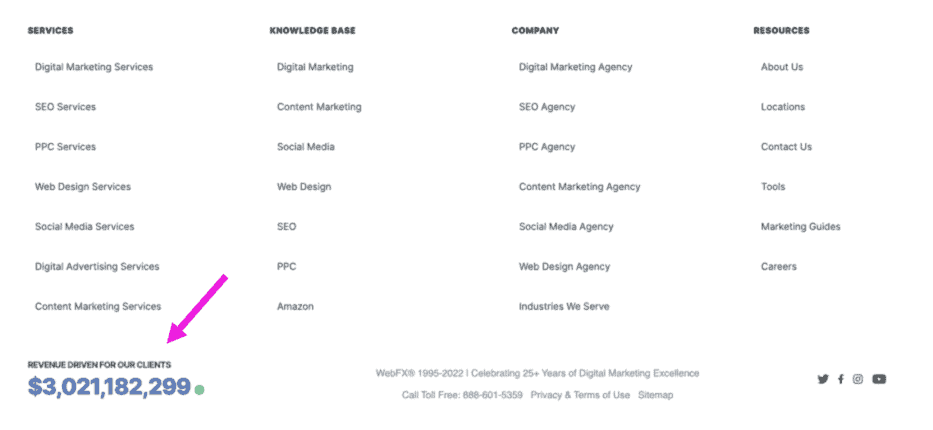 WebFX footer links example