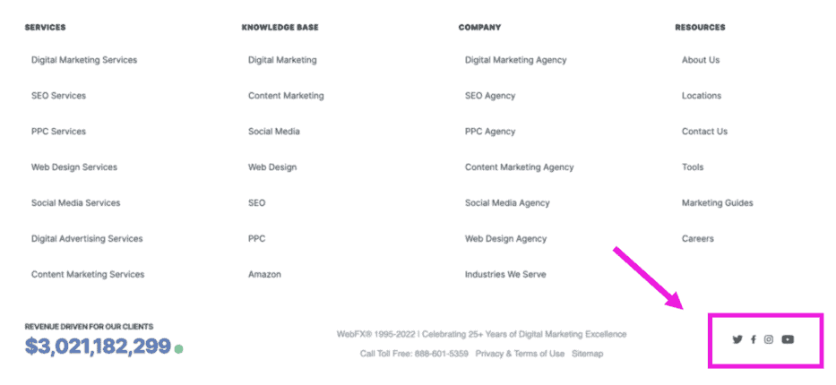 WebFX footer links example