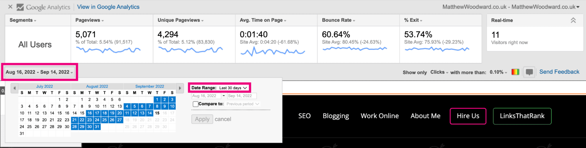 google heat map blog dates filter