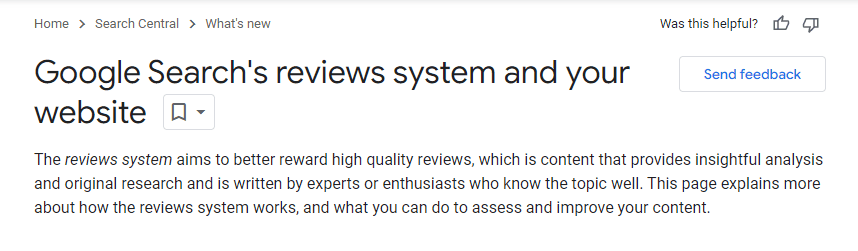google search reviews system