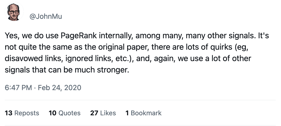 john mueller confirms pagerank