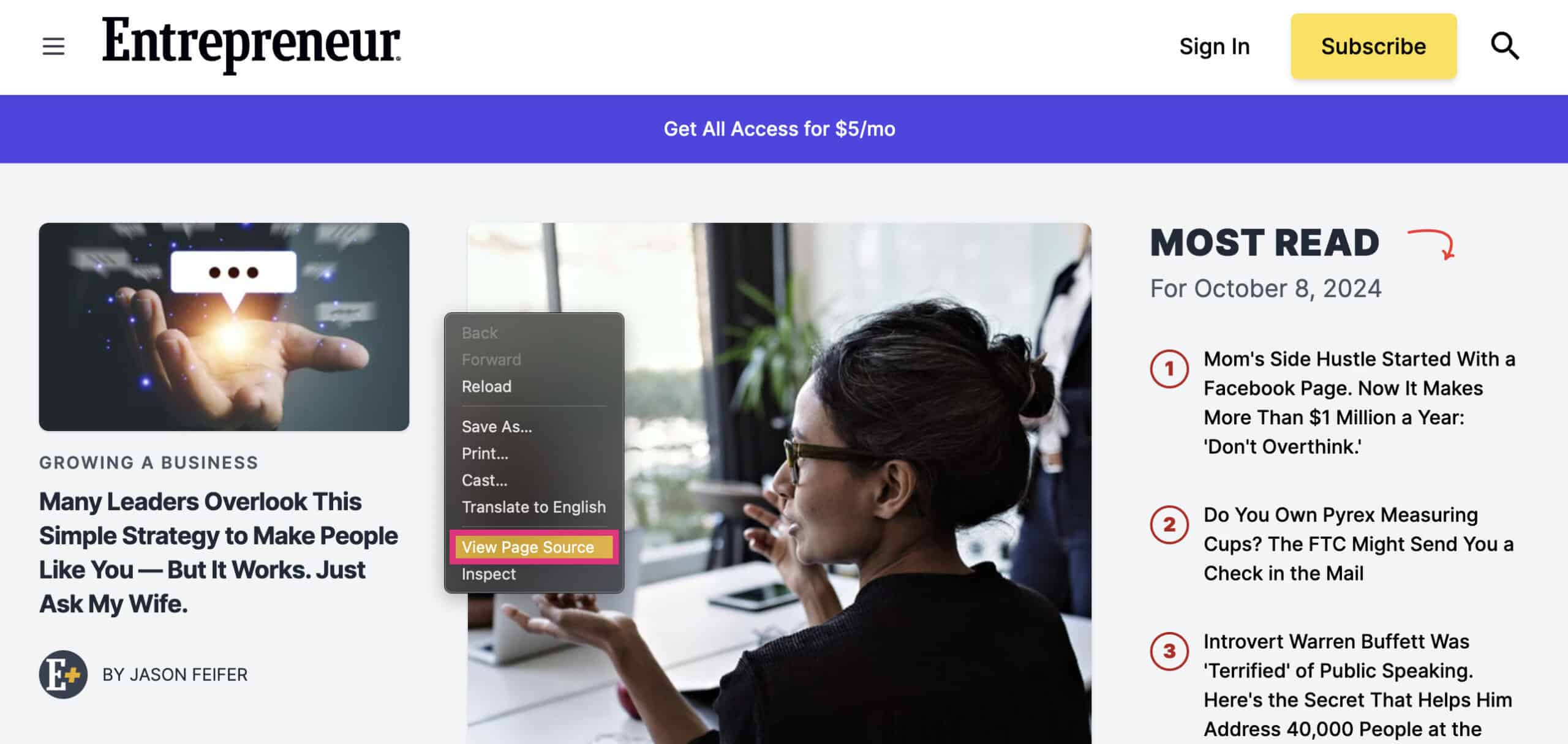 right click and view page source