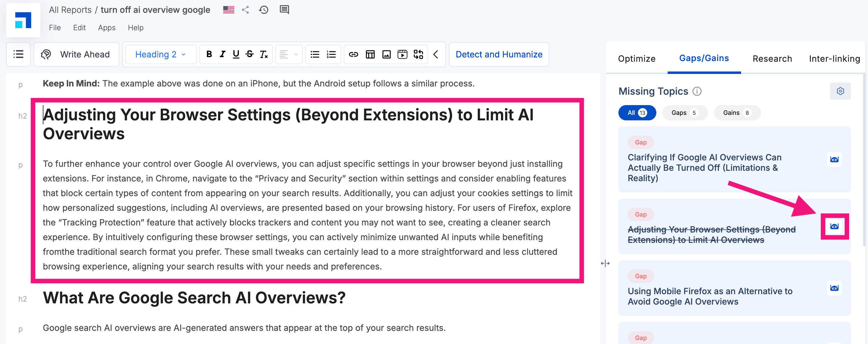 ai written topic gap