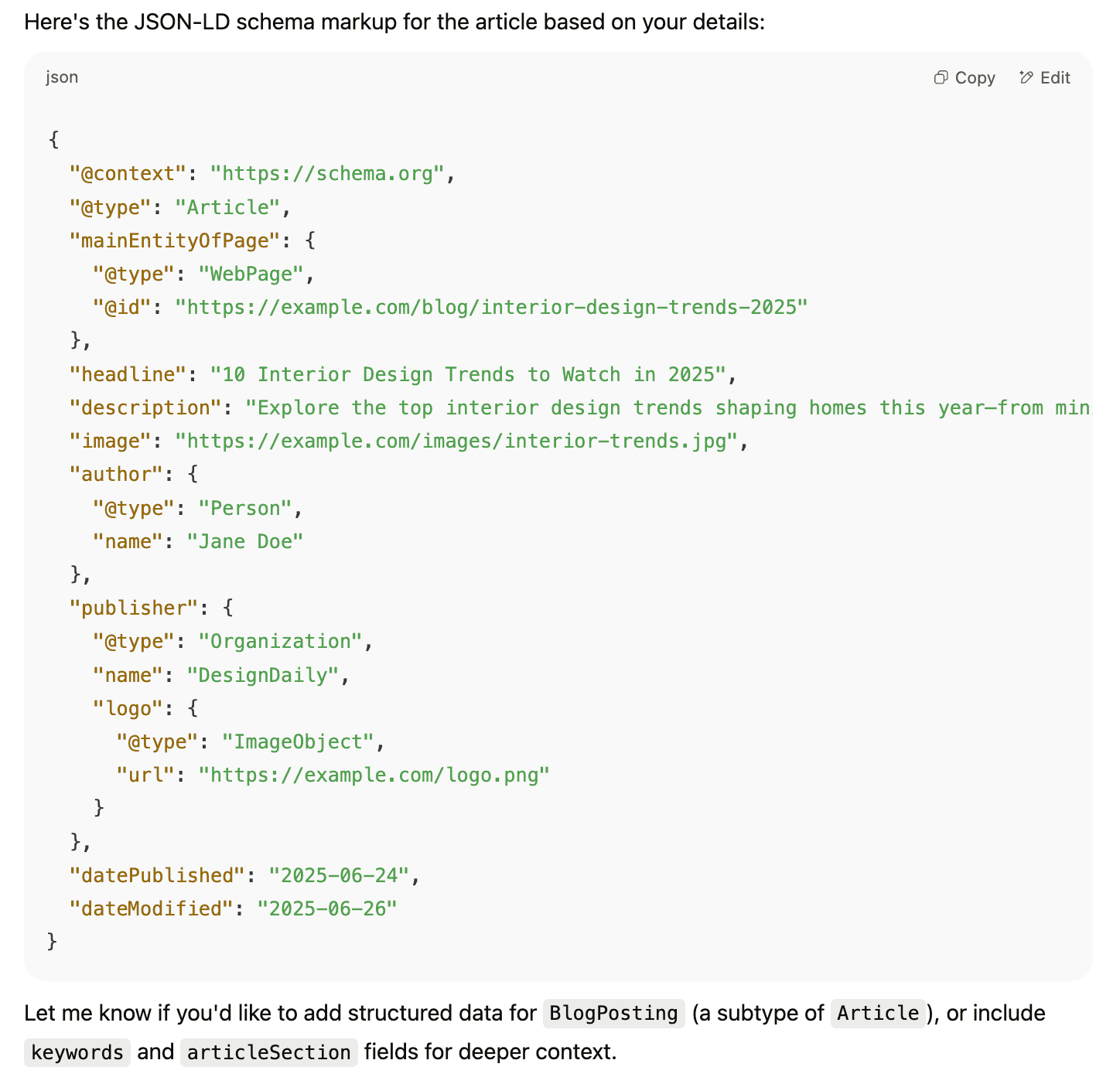 chatgpt generated article schema