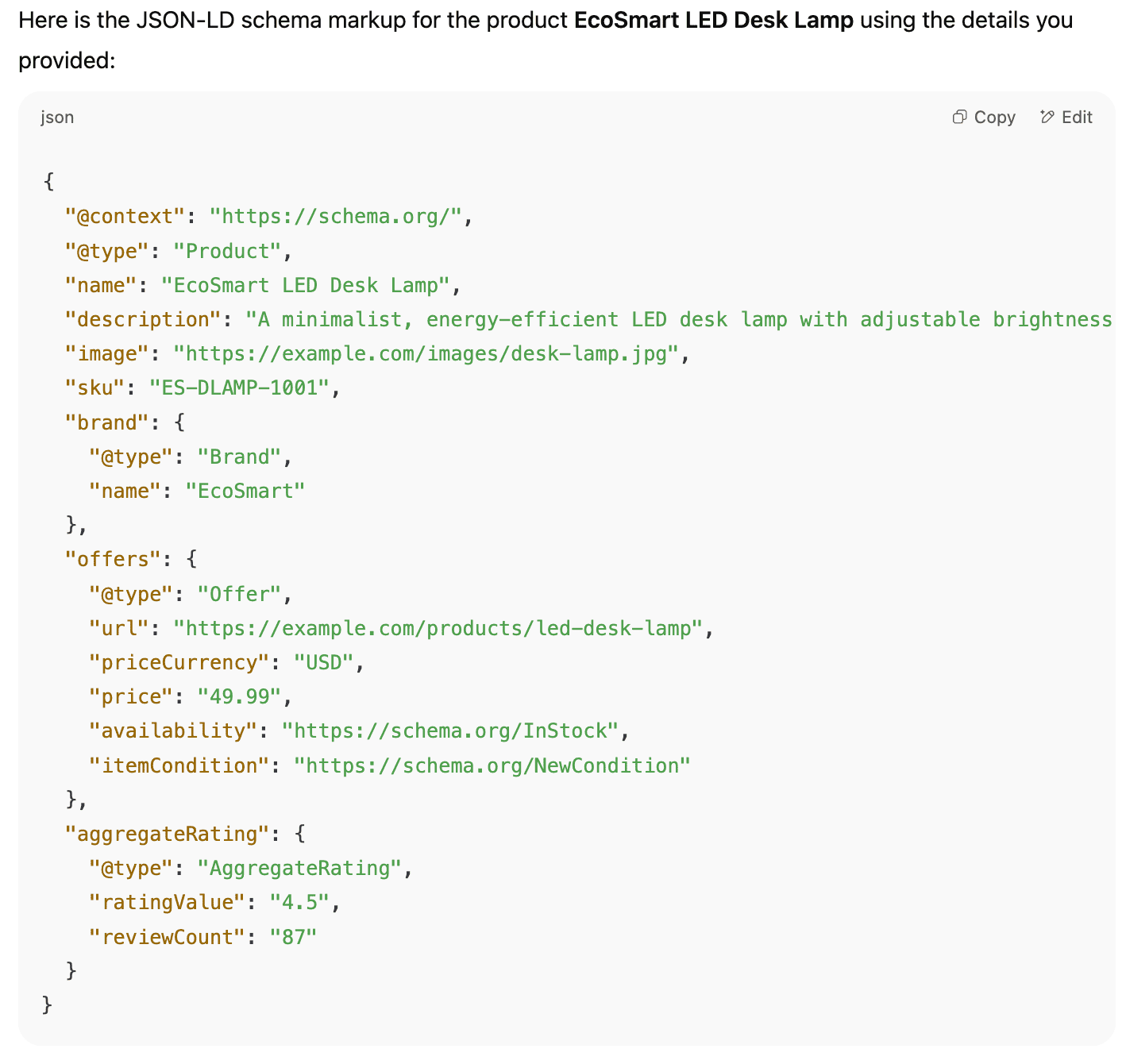 chatgpt generated product schema