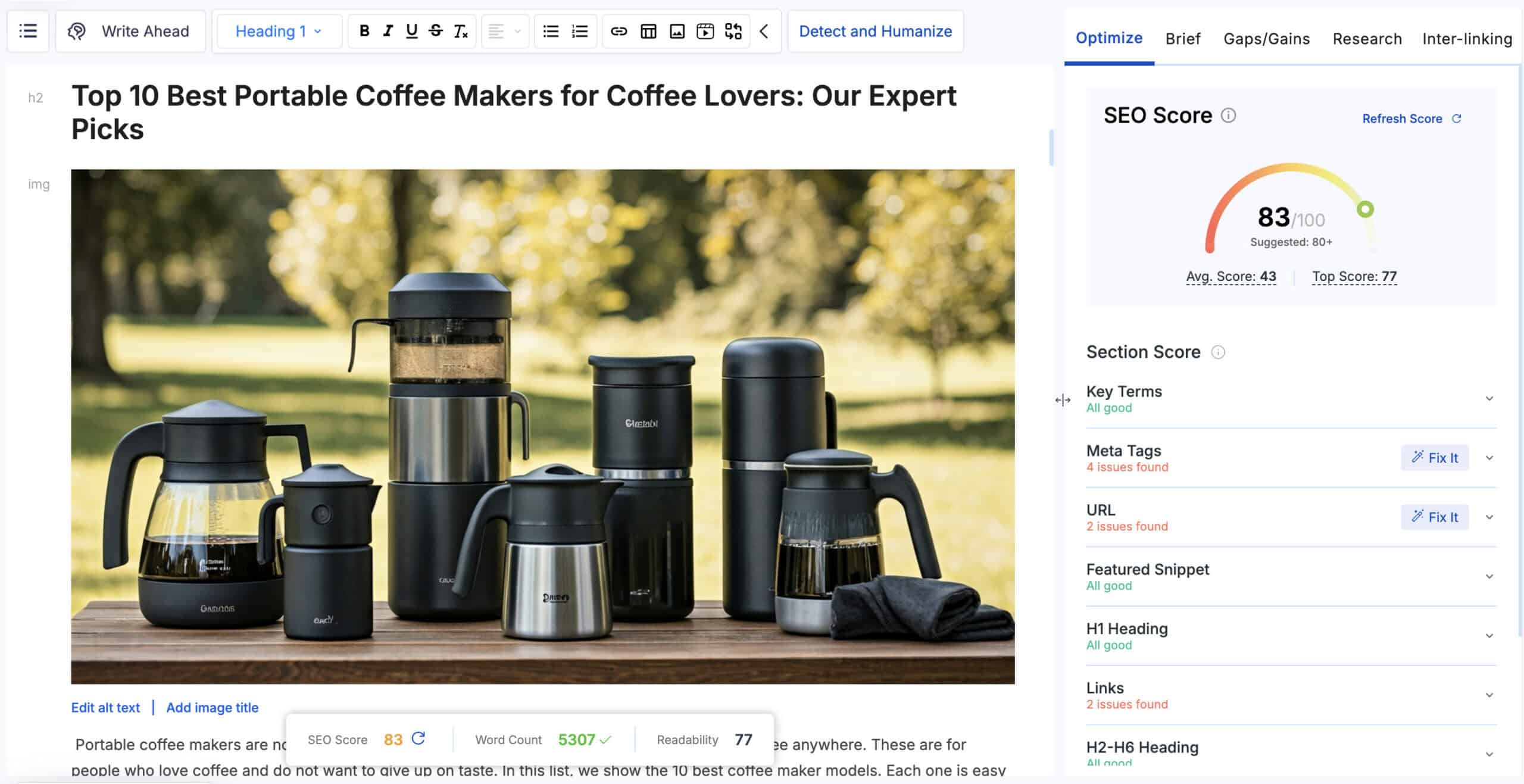 content analysis features