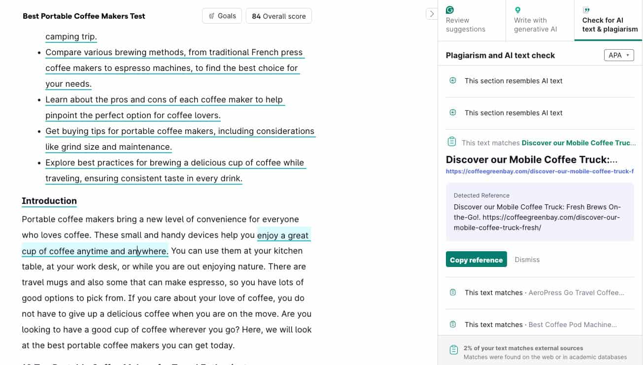 Grammarly plagiarism checker