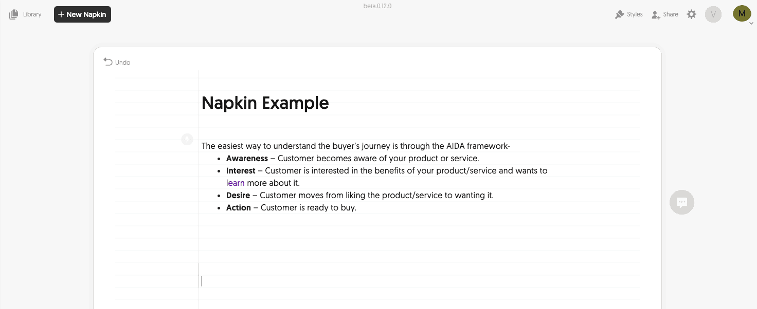 main napkin editor