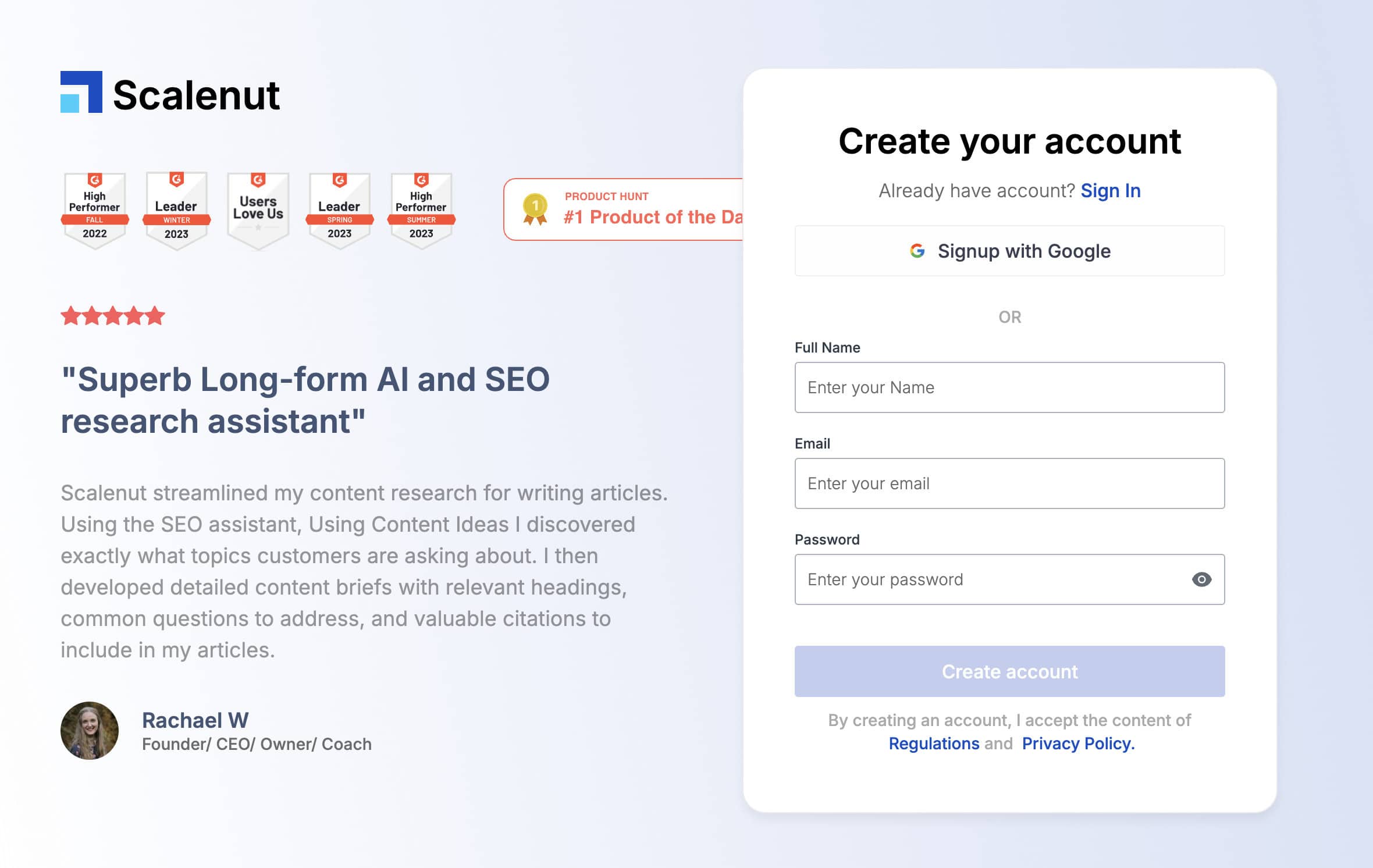 scalenut signup form