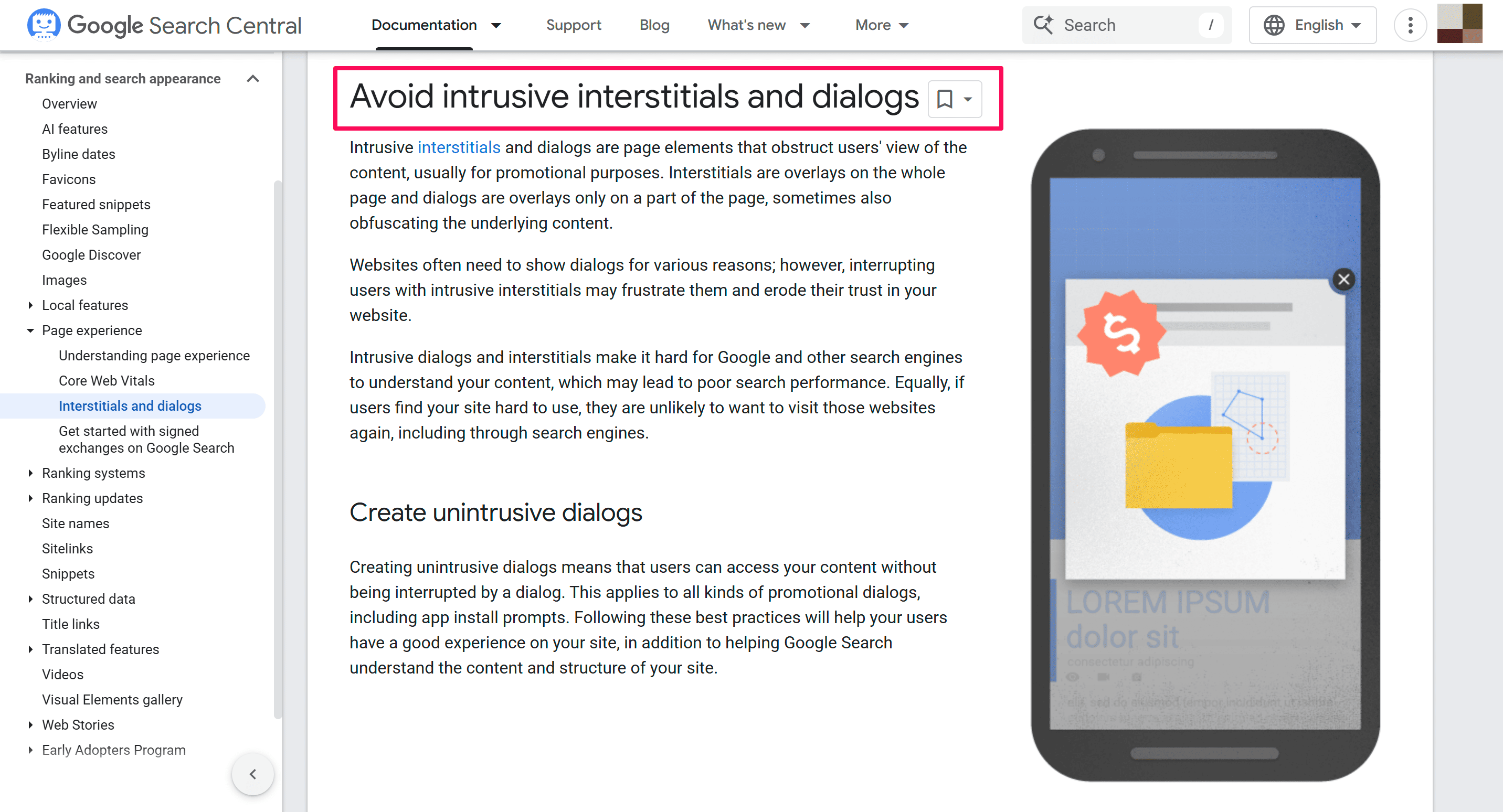 Avoid intrusive interstitials and dialogs