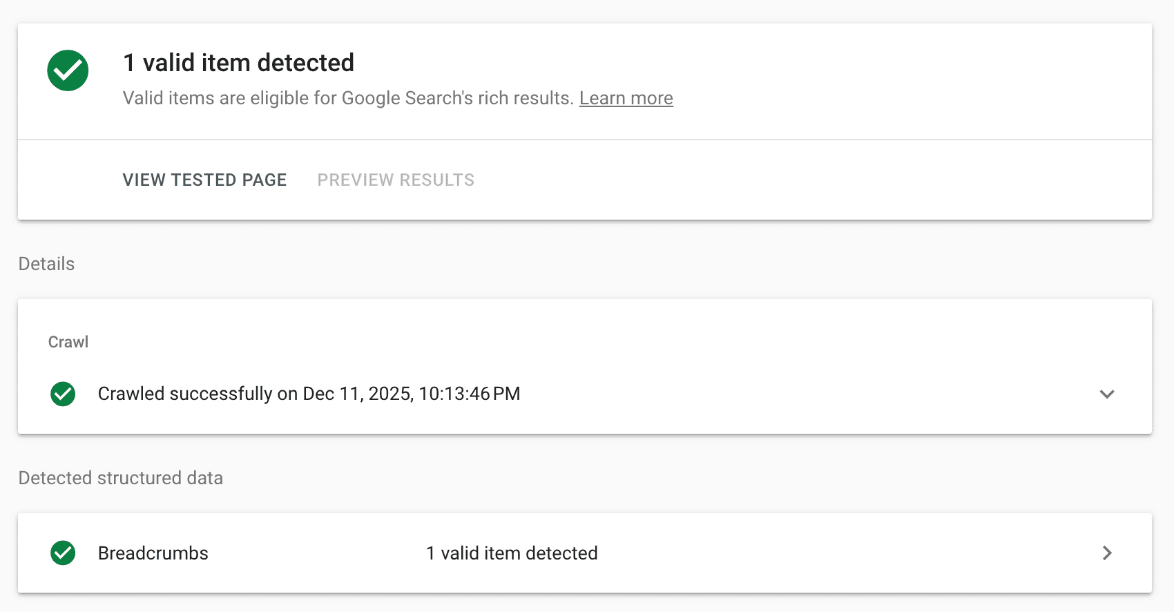 homepage rich results test